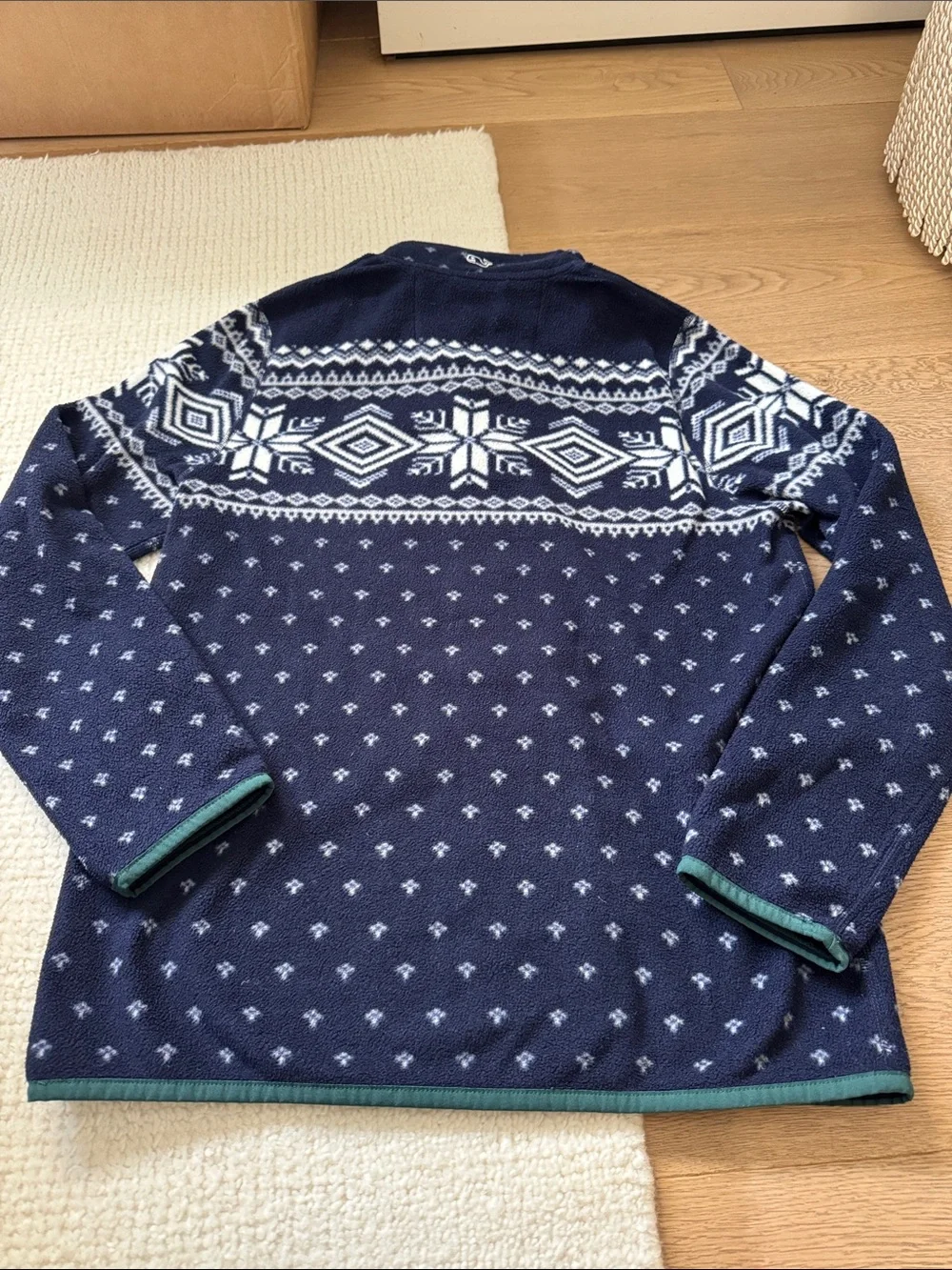 Vineyard Vines Navy Fair Isle Zip-Up Sweater with Green Trim